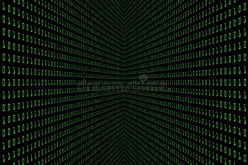 Perspektivenbild dunklen der Technologie des digitalen oder schwarzen Hintergrundes mit binär Code in hellgrüner Farbe 1001 stockfoto