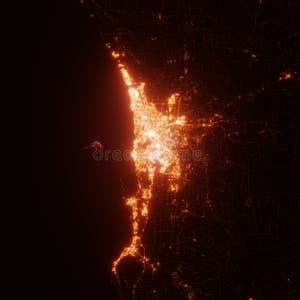 Perth City Lights Map Top View From Space Aerial View On Night Street 