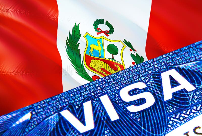 Peru visa document close up. Passport visa on Peru flag. Peru visitor visa in passport,3D rendering. Peru multi entrance in vector illustration