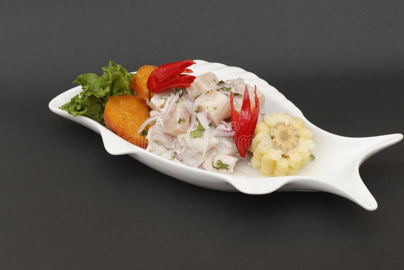 Peruviaans voedsel: ceviche verse ruwe vissen royalty-vrije stock fotografie Peruviaans voedsel: ceviche verse ruwe vissen royalty-vrije stock fotografie