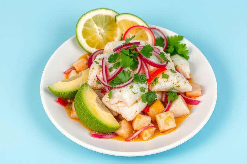Peruvian Ceviche med Avocado royaltyfri illustrationer