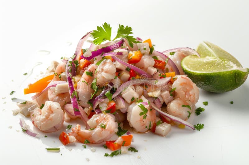 Peruvian Ceviche om vit bakgrund stock illustrationer