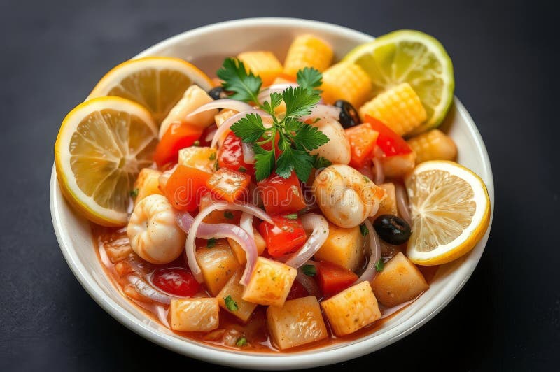 Peruvian Ceviche in Studio Setting stock illustrationer