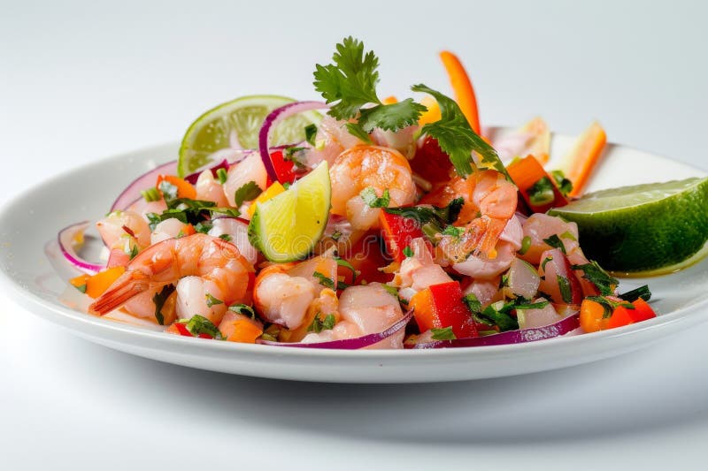 Peruvian Ceviche on White Plate stock illustrationer