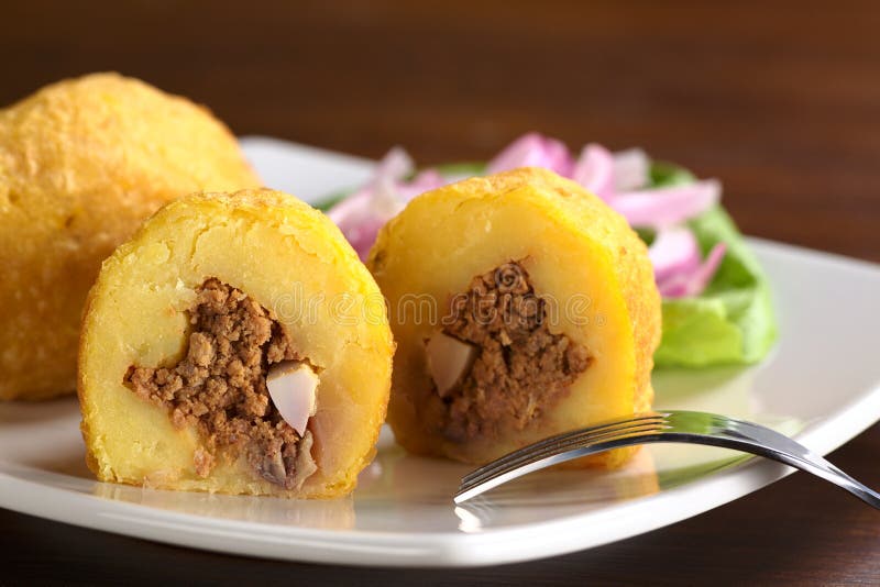 Peruvian Dish Called Papa Rellena (Stuffed Potato) Stock Photo Image