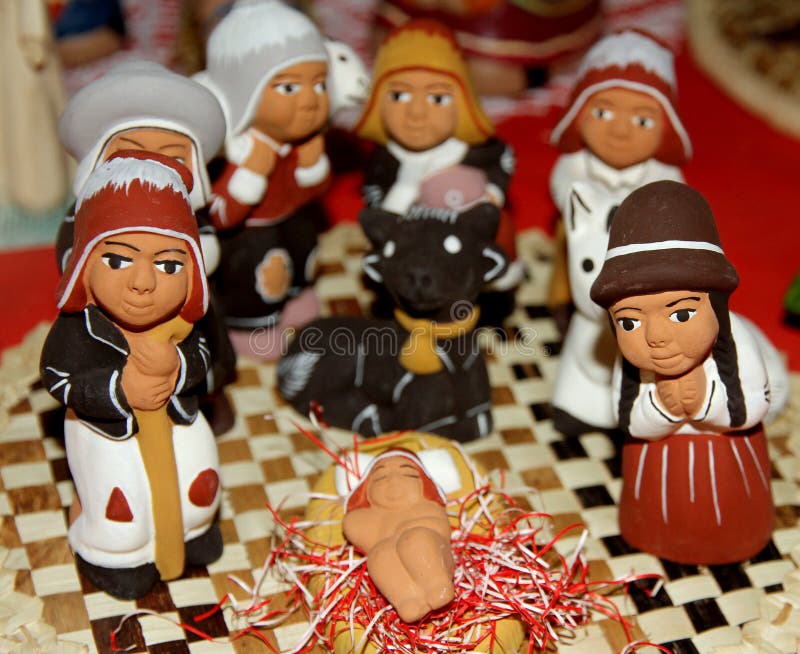 Peruvian Ethnic Nativity Set Hand Made with Terracotta and Clay Stock