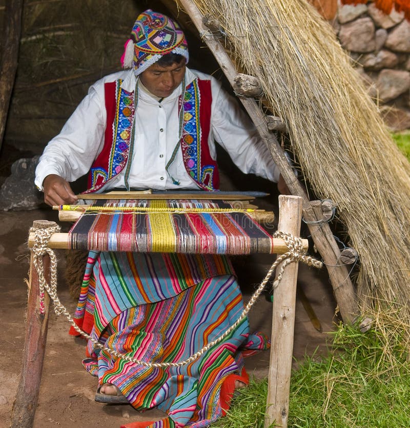 Peruvian man weaving