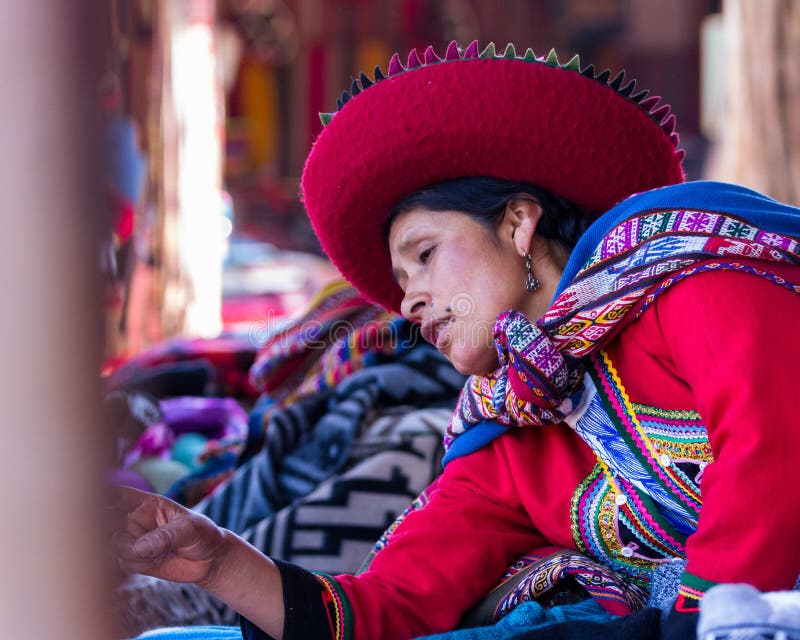 Peruvian native at the market selling her creations royalty free stock images Peruvian native at the market selling her creations royalty free stock images