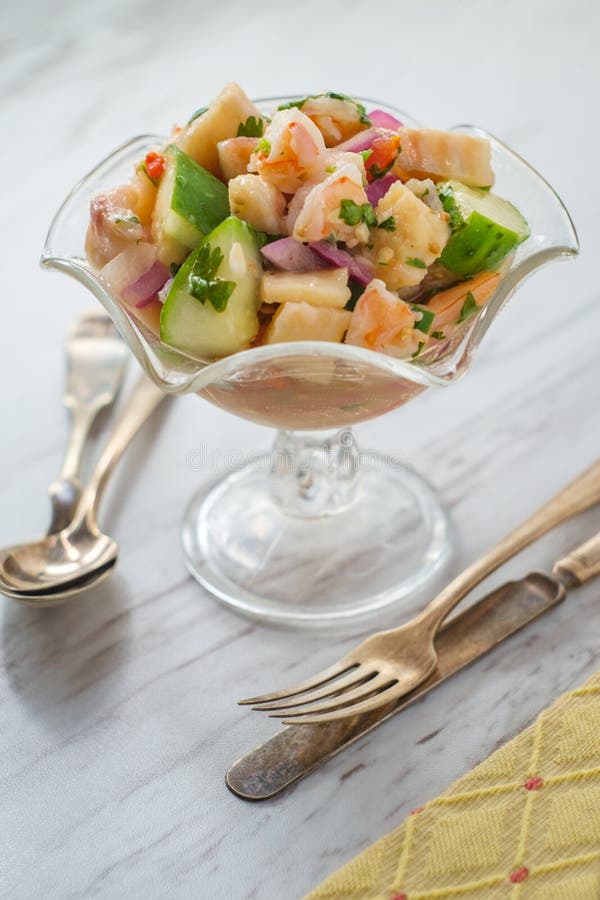 Peruvian Shrimp Tilapia Ceviche Stock Photo Image of cilantro
