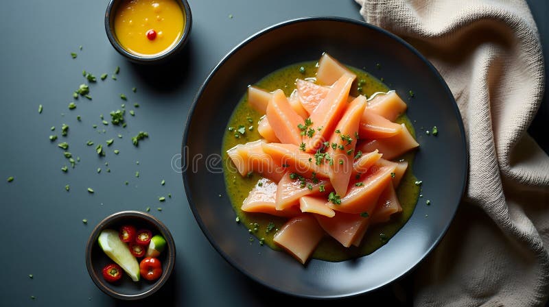 Peruvian Tiradito med chili och örter stock illustrationer