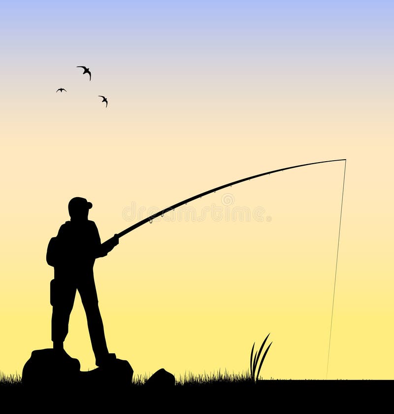Pesca do pescador em um vetor do rio