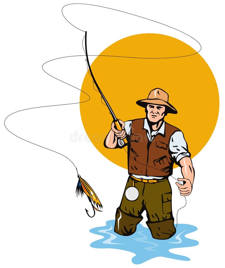 Pescador da mosca que trava uma truta