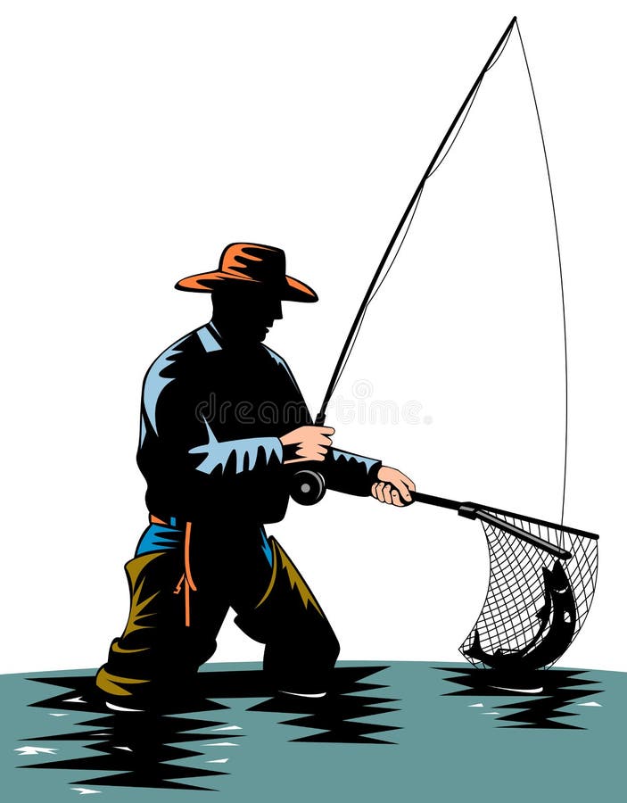 Pescador que coge una trucha