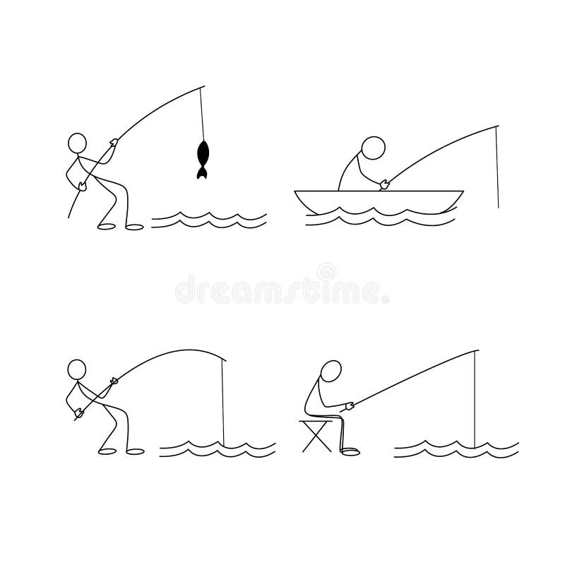Pescador que intenta coger un pescado Figura icono del palillo ilustración del vector Pescador que intenta coger un pescado Figura icono del palillo ilustración del vector