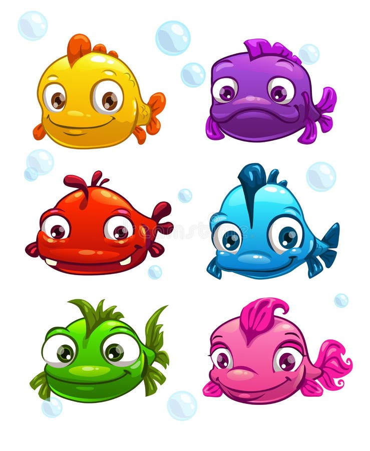 Pescados coloridos de la historieta divertida fijados libre illustration Pescados coloridos de la historieta divertida fijados libre illustration