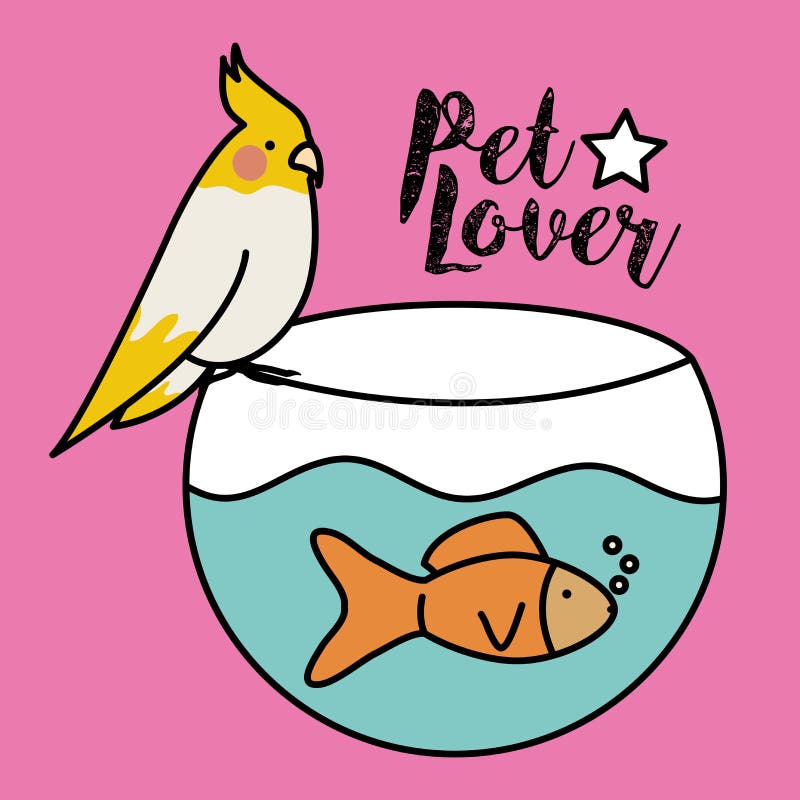 Pescados ornamentales lindos en acuario con el pájaro ilustración del vector Pescados ornamentales lindos en acuario con el pájaro ilustración del vector