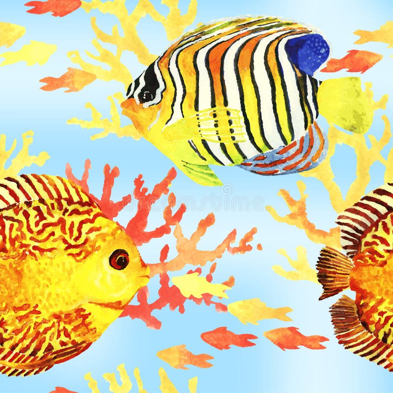 Pescados tropicales inconsútiles stock de ilustración Pescados tropicales inconsútiles stock de ilustración