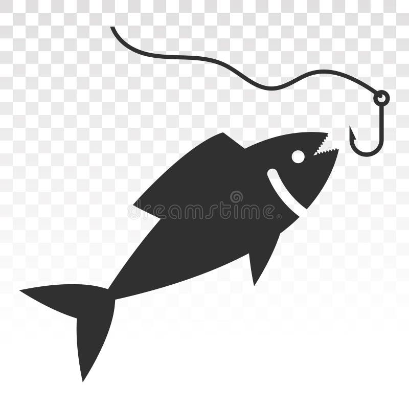 Pescare un pesce con un'icona a forma di gancio piatta su sfondo trasparente.