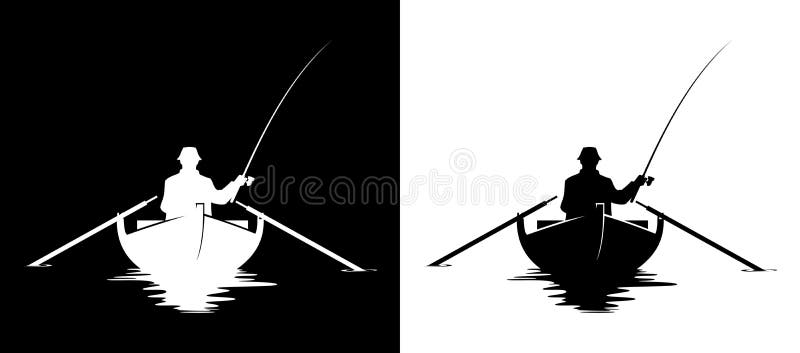 Pescatore nella siluetta della barca