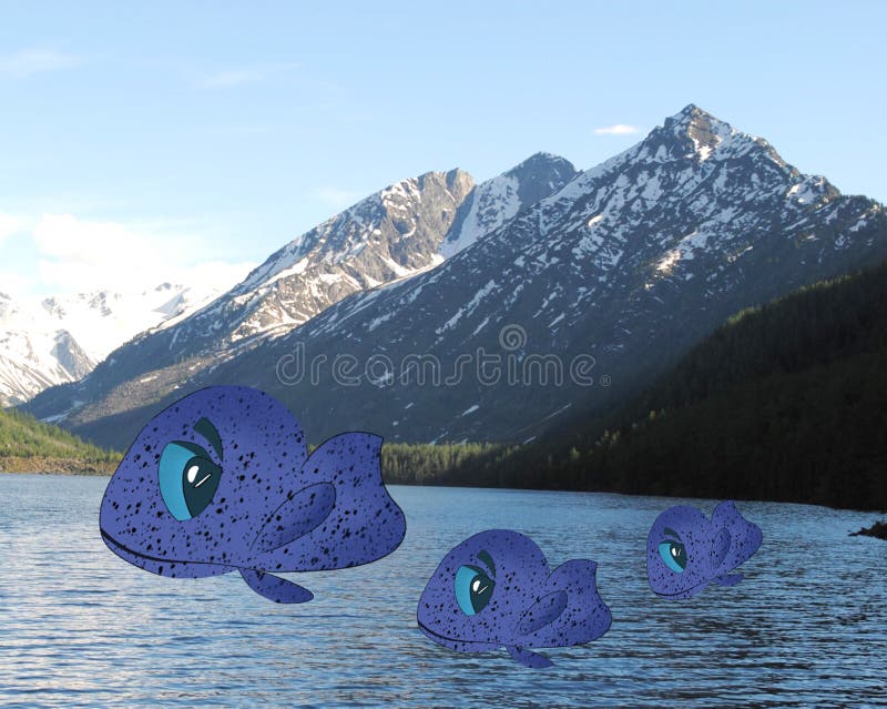 Pesce blu, carattere di fiaba, personaggio dei cartoni animati illustrazione di stock