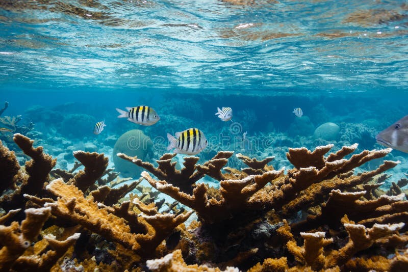 Pesce di sergente Major, nuotata sulla barriera corallina in mar dei Caraibi fotografia stock libera da diritti Pesce di sergente Major, nuotata sulla barriera corallina in mar dei Caraibi fotografia stock libera da diritti