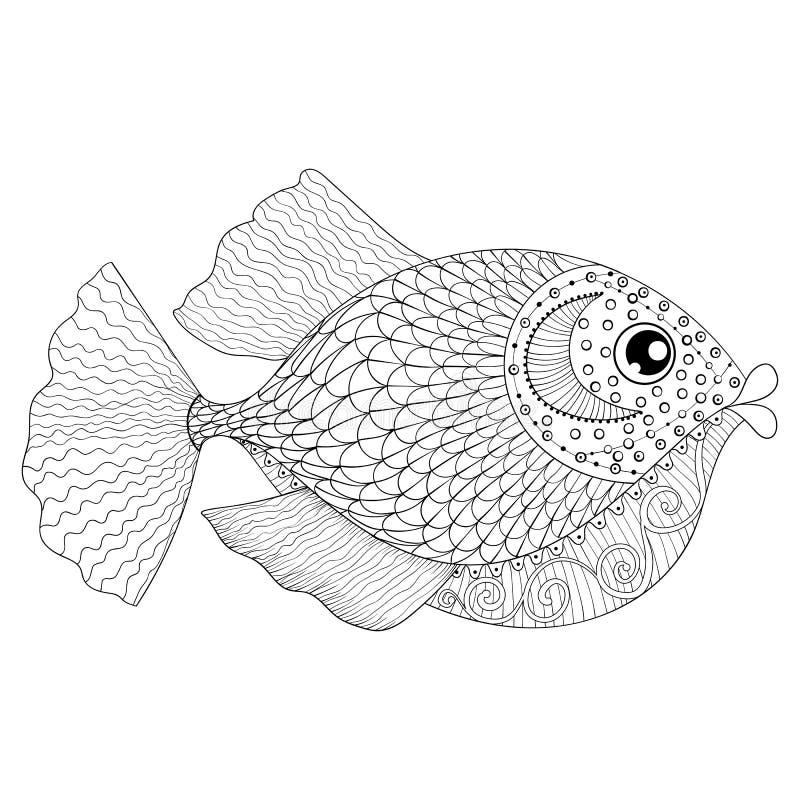 Pesce disegnato a mano dello zentangle per le anti pagine adulte di coloritura di sforzo