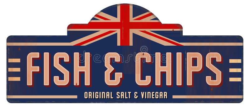 Pesce e Chips Vintage Sign Tin Metal Londra britannica inglese royalty illustrazione gratis Pesce e Chips Vintage Sign Tin Metal Londra britannica inglese royalty illustrazione gratis