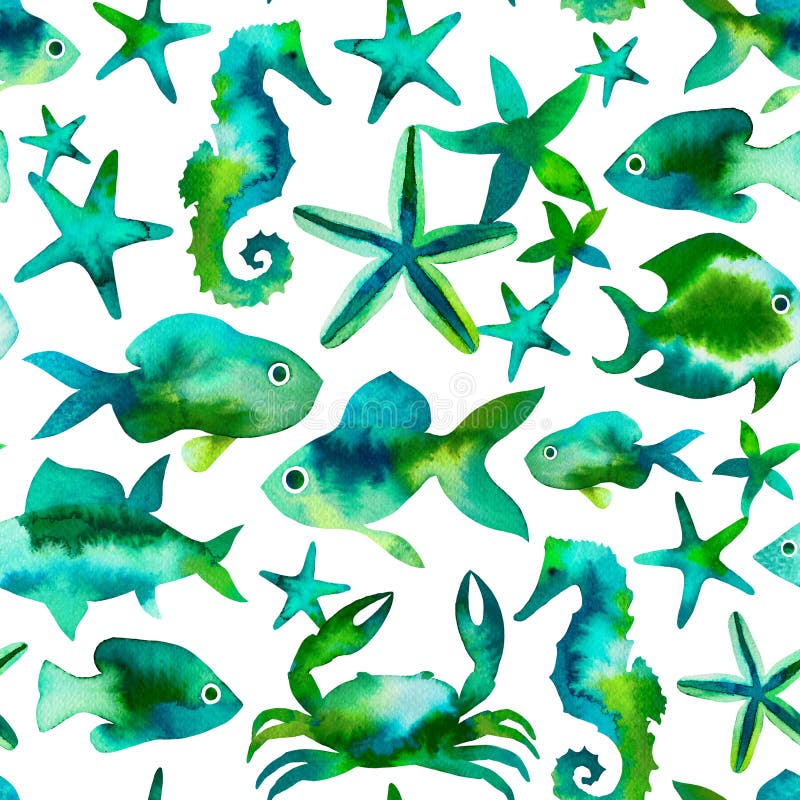 Pesci, seastars, granchi e ippocampi svegli royalty illustrazione gratis Pesci, seastars, granchi e ippocampi svegli royalty illustrazione gratis