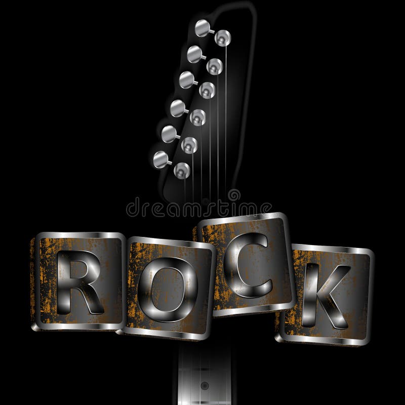 Pescoço da guitarra com rocha das palavras ilustração do vetor Pescoço da guitarra com rocha das palavras ilustração do vetor