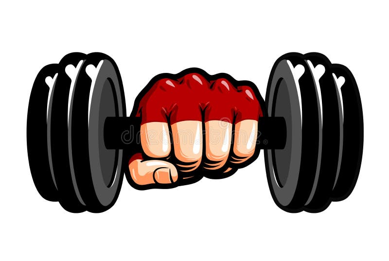 Heavy dumbbell in hand, cartoon. Gym, bodybuilding, weightlifting symbol. Sport vector illustration isolated on white background. Heavy dumbbell in hand, cartoon. Gym, bodybuilding, weightlifting symbol. Sport vector illustration isolated on white background