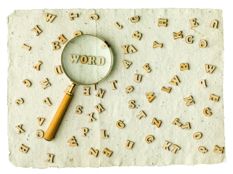 Pesquisar palavras e letras em um papel vintage foto de stock