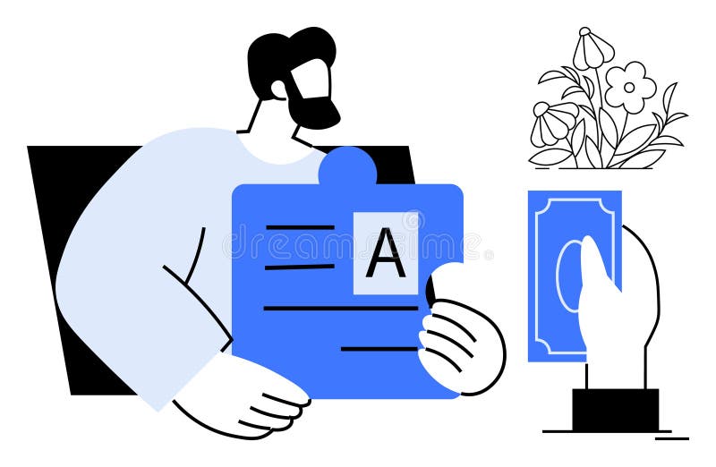 Pessoa a segurar relatório escolar e a trocar presente num gesto de apreço ou recompensa ilustração stock