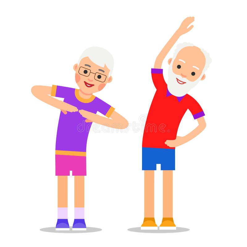 Pessoas adultas do exercício O par idoso faz a ginástica e o esporte ilustração stock Pessoas adultas do exercício O par idoso faz a ginástica e o esporte ilustração stock