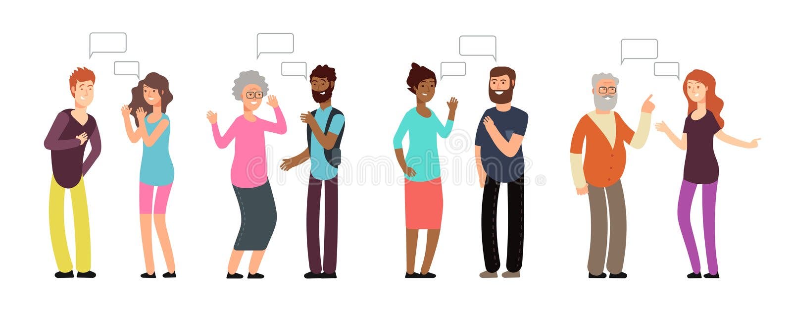 Pessoas de conversa Os povos agrupam na conversação Homens e mulheres que discutem com a bolha de pensamento Uma comunicação do v Pessoas de conversa Os povos agrupam na conversação Homens e mulheres que discutem com a bolha de pensamento Uma comunicação do v