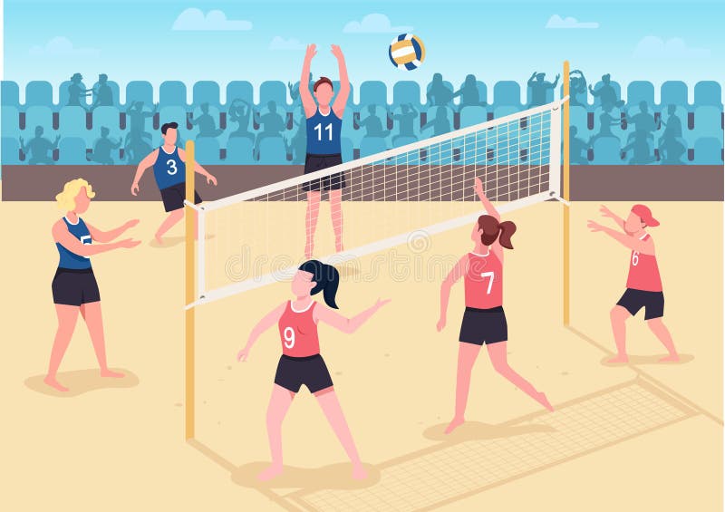 pessoas jogar voleibol em a de praia - a conceito do de praia voleibol é  uma popular esporte, ativo jogos em a de praia. vetor plano ilustração  24183594 Vetor no Vecteezy