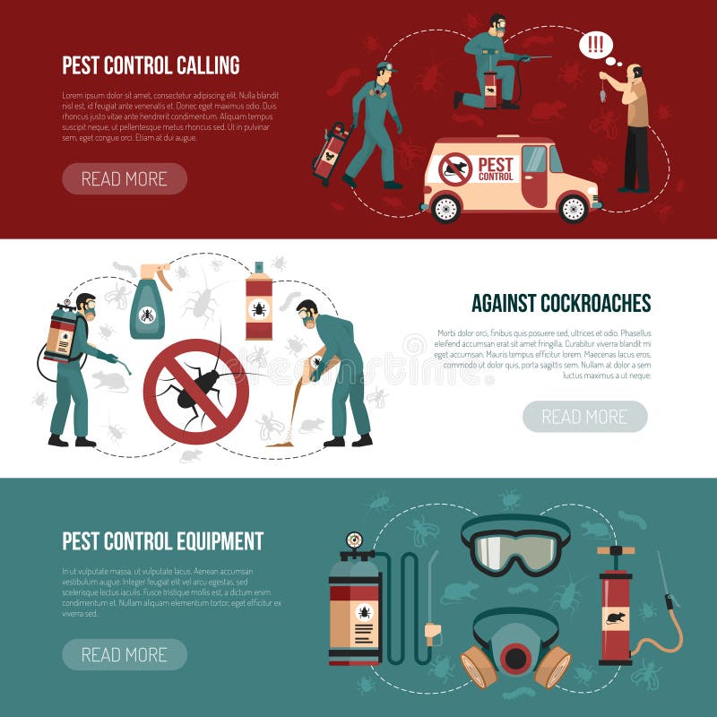 Pest Control Horizontal Banners vector illustration