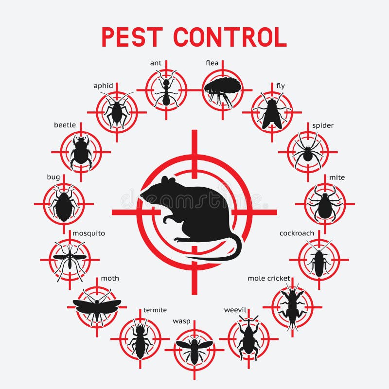 Pest Control icons set on red target royalty free illustration