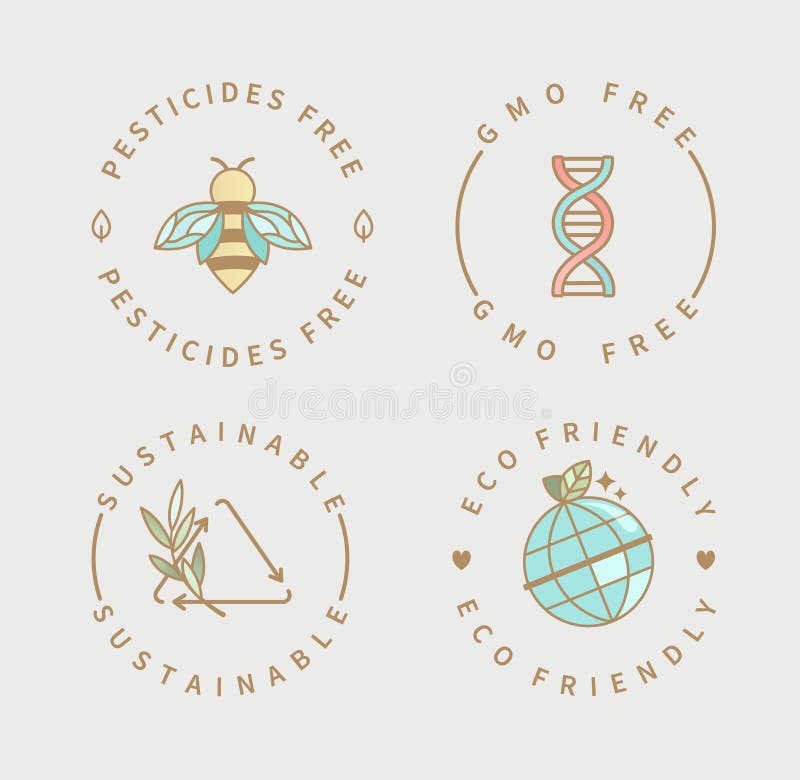 Pesticides,gmo free, sustainable,eco product logo.