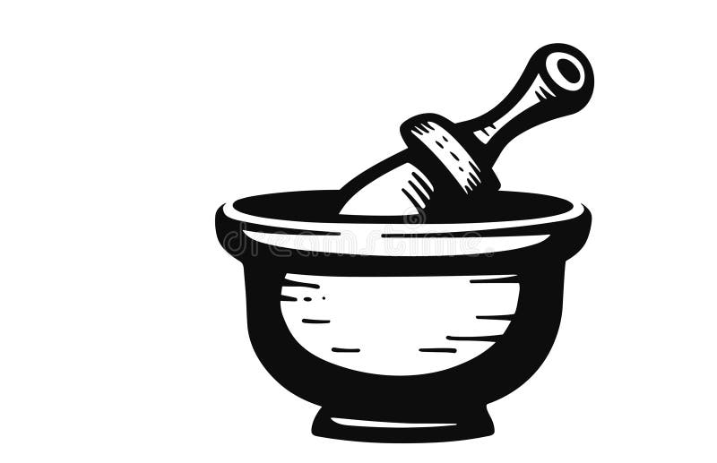 Pestle and Mortar Illustration Vector Logo,Illustration of Mortar