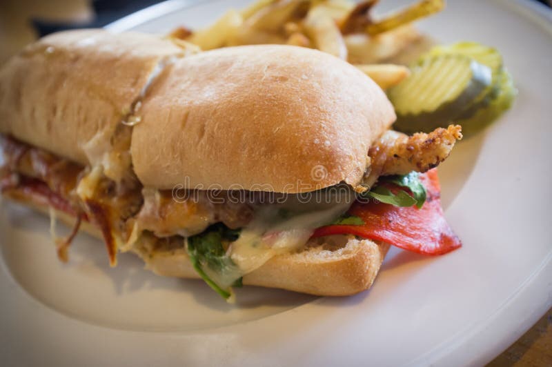 Pesto Chicken Panini stock photo. Image of fries, ciabatta 73922724
