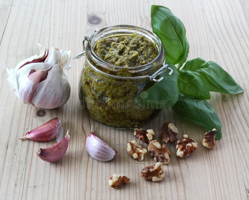 Pesto with garlic, walnuts and basil