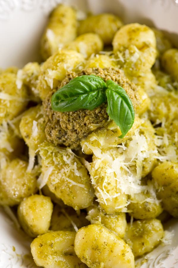 Pesto gnocchi stock photo. Image of dish, cheese, green 15003956