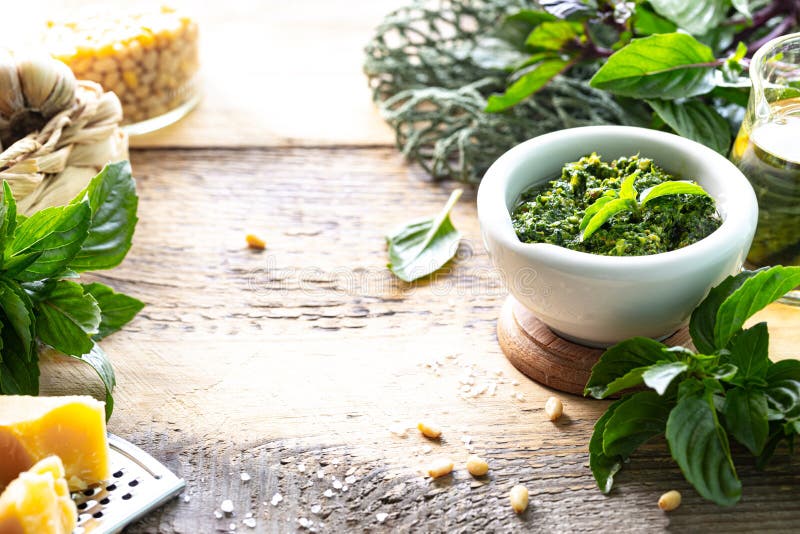 Pesto. Ingredients for Making Pesto Sauce Stock Image Image of