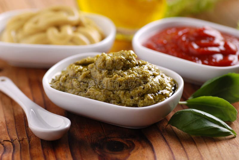 Pesto and other sauces stock photo. Image of mustard 34759986