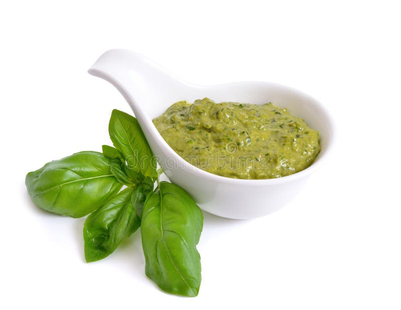 Pesto Sauce in a Bowl. Isolated on White. Stock Image Image of