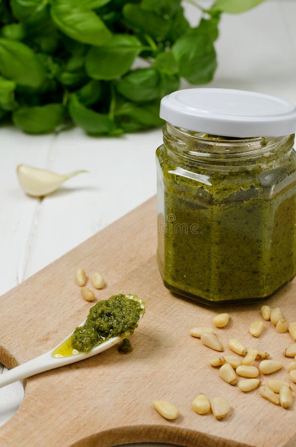 Gourmet Traditional Italian Pesto in Glass Jar Stock Photo Image of nuts, cheese 58167584