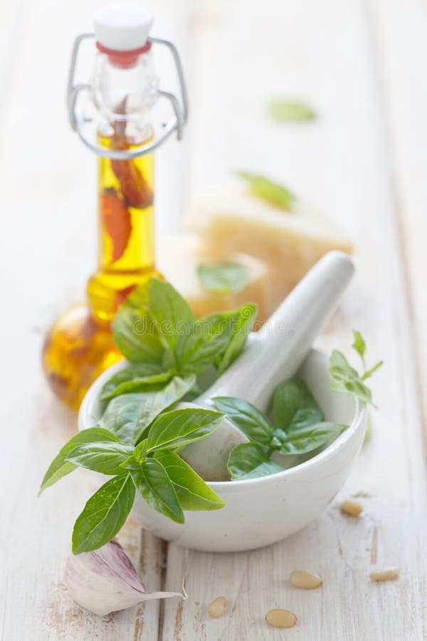 Pesto sauce ingredients stock photo. Image of organic 25982178