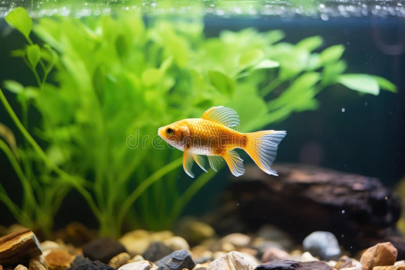 A Pet Fish in a Clean Aquarium after Tank Cleaning Stock Illustration