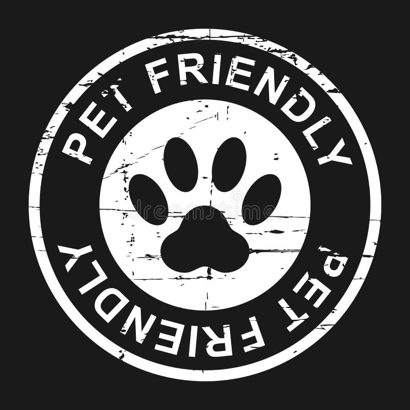 Pet friendly grunge stamp, white isolated on black background, vector illustration. stock illustration