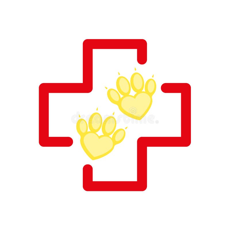 Pet il pronto soccorso Croce rossa e zampa come cuore Logotype dell'ospedale del veterinario Stile piano del fumetto illustrazione vettoriale Pet il pronto soccorso Croce rossa e zampa come cuore Logotype dell'ospedale del veterinario Stile piano del fumetto illustrazione vettoriale